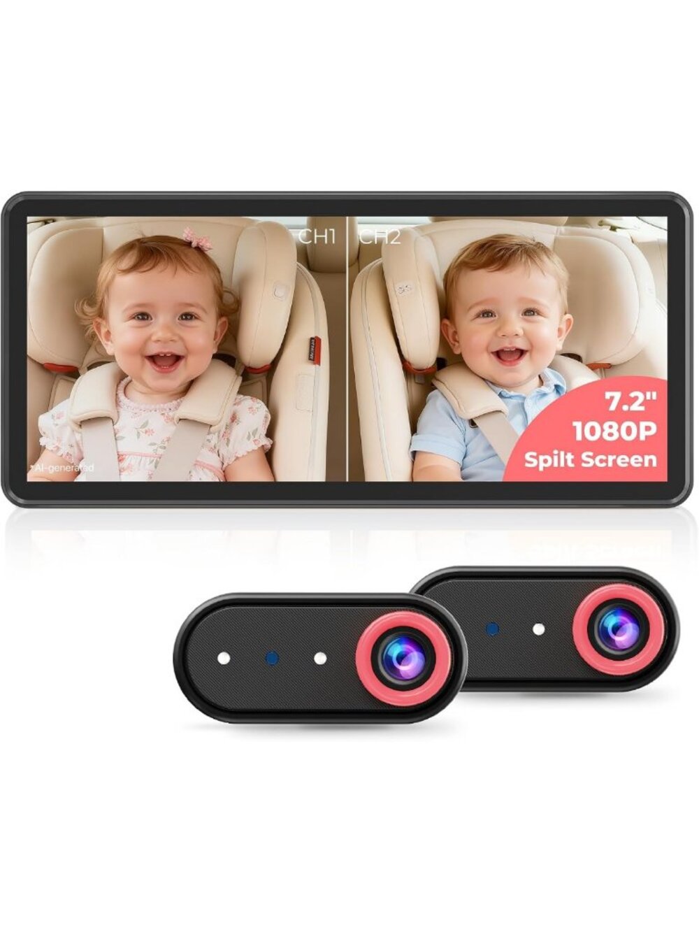 Dual Baby Car Camera System with 7.2" 1080P Monitor - Safe Travel for Infants